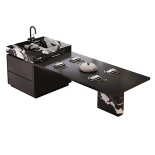 兰朵达2026新款岩板岛台餐桌一体家用可伸缩小户型厨房导台可定制