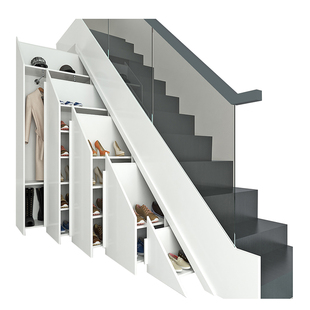 复式洋房整体实木楼梯定制登高梯柜定做楼梯下储物柜抽拉鞋柜衣柜
