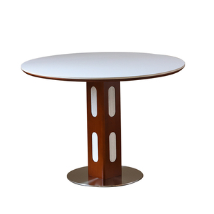 小万家具/中古岩板餐桌家用小户型洞石圆桌餐厅包豪斯餐桌椅组合