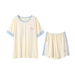 ELLEgirl少女睡衣带胸垫防凸点女童夏季短袖裤青少年家居服套装