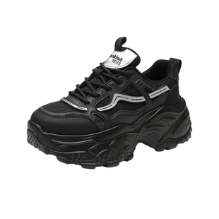 大东黑色运动鞋女款2025新款秋冬小个子增高鞋厚底老爹鞋ins潮女