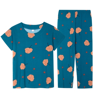 中老年睡衣女夏季宽松绵绸短袖家居服人造棉两件套妈妈棉绸套装薄