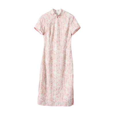 淘么淘 东方美学！新中式亮片绣花收腰立领改良旗袍连衣裙女新