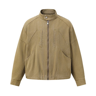 巴恩风立领工装夹克男女生春秋水洗做旧vintage棒球服机车服外套