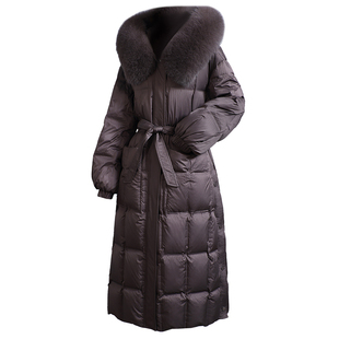 进口狐狸毛领大衣女2026冬新连帽原创保暖白鹅绒羽绒服真皮草外套