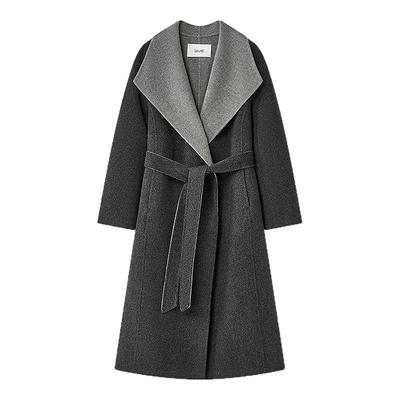 【绵羊毛】Laurel劳芮新款拼色翻领系带长款大衣LWD363D03900