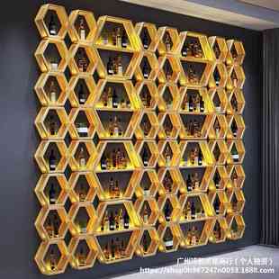 网红六边形酒柜葡萄酒架铁艺发光酒庄精油壁挂展示架酒吧餐厅装饰