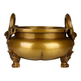 铜聚德仿古纯精铜夔龙象足炉大号家用室内檀香炉大号盘香薰炉摆件