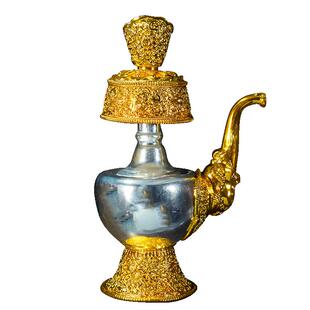 欧斯特铜鎏金贲巴文巴壶八吉祥雕花净水瓶奔巴壶灌顶宝瓶摆件