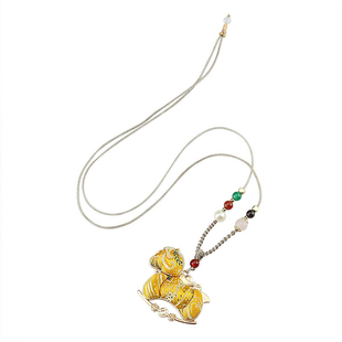 新中式国风仿宋锦小马项链女长款毛衣链复古民族风秋冬挂件锁配饰