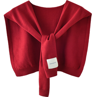 高级感安可拉红色披肩女外搭配裙子春秋空调房针织小坎肩围巾外套