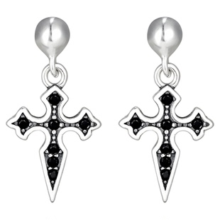KREAM 925银黑钻十字耳钉男简约潮流女耳饰情侣耳坠欧美潮流
