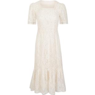 白色方领蕾丝连衣裙女2025夏季新款高级感流行海边度假风法式裙子