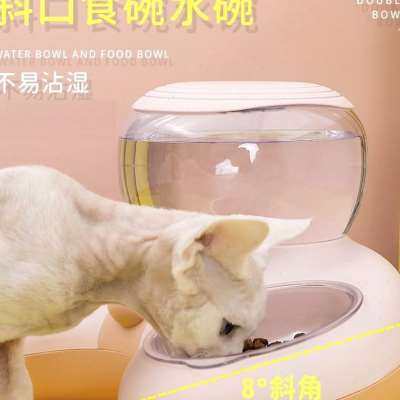 猫碗狗狗碗食盆猫粮水碗宠物用品猫咪食碗防打翻狗盆自动饮水双碗