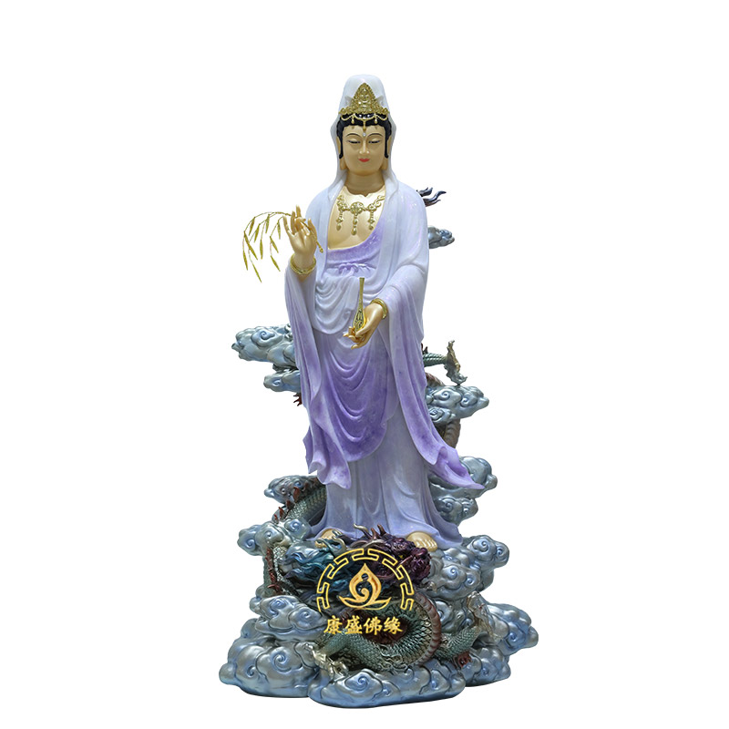 站龙观音菩萨南海神像汉白玉摆件