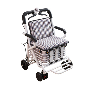 老人手推车可坐折叠代步助力购物小推车老年人可坐可推软椅代步车