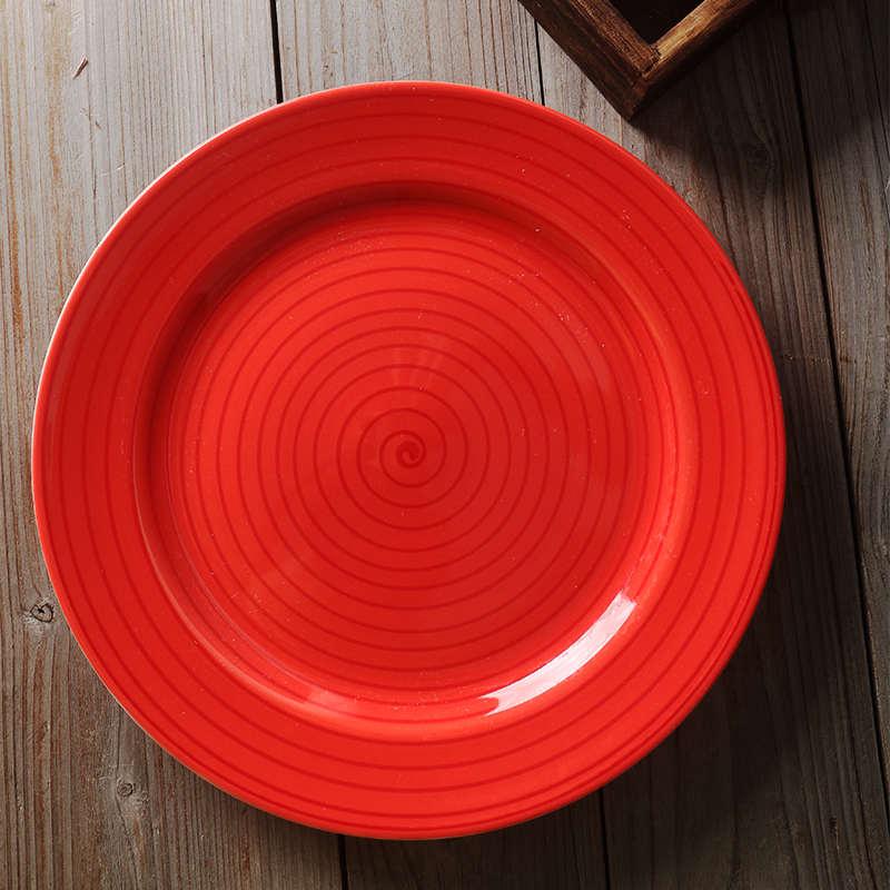 【某牌 孤品】釉下彩LZ手绘红色早餐盘【高端 新骨瓷】创意盘子