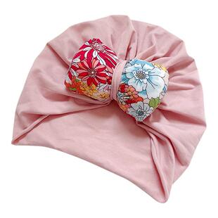 新生婴儿遮脑门心帽子秋冬薄棉厚款女宝宝护囟门蝴蝶结印度胎帽