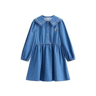 TeenieWeenie Kids小熊童装26年新款女童大翻领棉牛仔长袖连衣裙