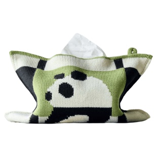 牛仔家 可爱熊猫纸巾袋ins可悬挂针织纸巾盒收纳盒桌面抽纸装饰袋