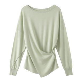 BW 松弛感穿搭慵懒高智感静奢风斜肩型宽松针织衫女豆绿色