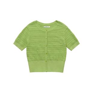 LLANO半袖机理感针织上衣复古气质少女温柔风薄款毛衣女夏春季