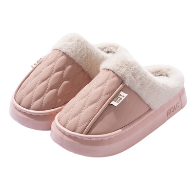皮面防水棉拖鞋女款冬季2024新款