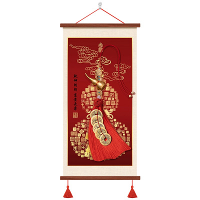 新中式五帝铜钱玄关装饰画葫芦画
