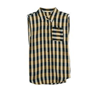 谜底格纹衬衫无袖女2025夏季新款复古文艺翻领百搭衬衣256MC6272