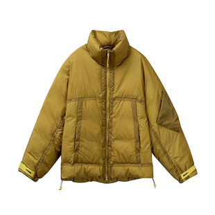 复古风立领短款羽绒服男宽松90绒保暖外套姜黄色潮牌2025冬季新款
