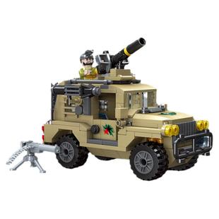 杰星军事车系列积木 战斗机榴弹火箭炮吉普越野装甲卡车战斗人仔