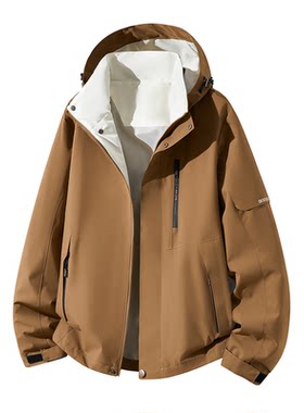 桔红色加肥加大码男女通用冲锋衣