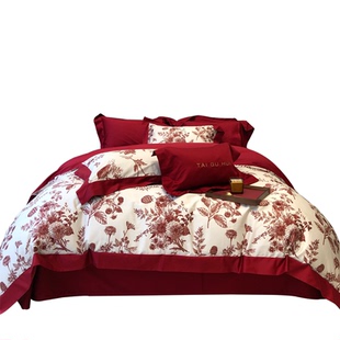 高质量结婚婚嫁红色婚床四件套全棉纯棉婚庆红色被套新婚喜被床品