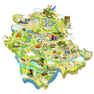 手绘地图设计代画游乐园校园城市景区乡村度假旅游导览图插画绘制