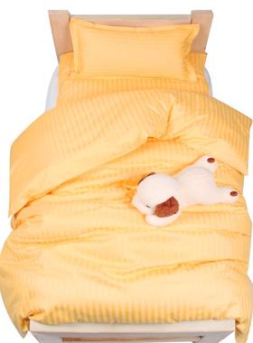 幼儿园纯棉三件套贡缎条六件套双胆被子午睡被粉色果绿色外婆弹花