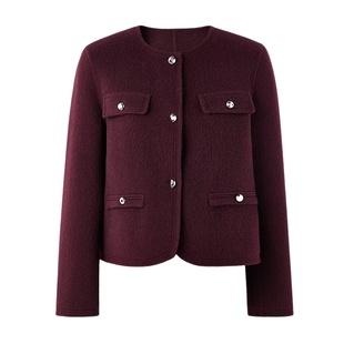 秋水伊人驼绒小香风毛呢外套2025冬新款女短款桑蚕丝双面羊毛大衣