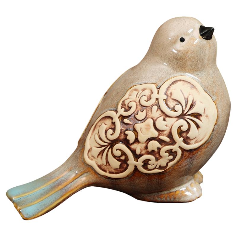 陶瓷花纹对鸟摆件 复古欧式中式怀旧花园庭院别墅桌面装饰礼品