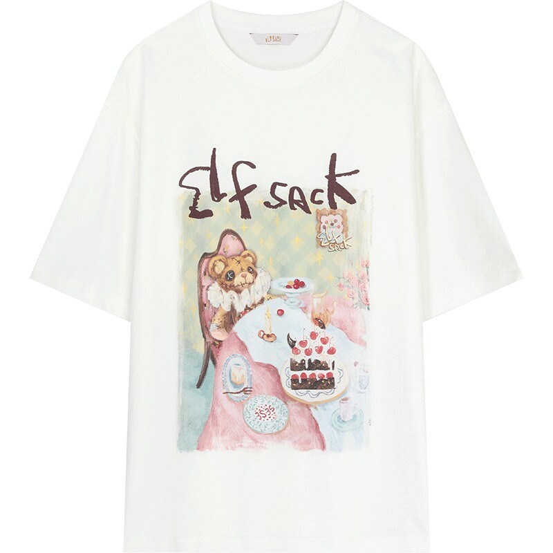 妖精的口袋印花插肩修身短袖t恤女2026夏新款宽松显瘦设计感上衣