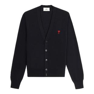 Ami Paris 男士红色ADC美利奴羊毛开衫 爱心V领外套