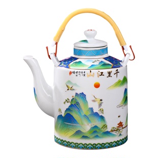 景德镇陶瓷酒壶 2斤清明上河图 两斤装夜光千里江山图提梁壶酒瓶