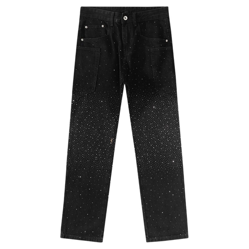 BAIRBAOLIY欧洲站黑色满天星烫钻牛仔裤男装设计师时尚轻奢长裤子