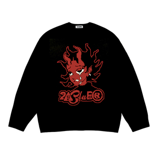 2727WORLD 法老 crying baby卡通提花毛衣复古美式街头国潮流休闲