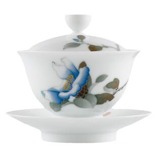 千红窑手绘盖碗茶杯白瓷三才盖碗单个泡茶碗醴陵釉下彩陶瓷沏茶杯