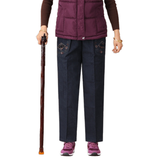 老奶奶牛仔裤春秋宽松直筒老太太秋装裤子女秋季老人衣服女裤长裤