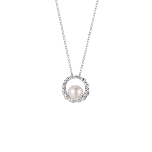 周大生圆环珍珠项链925银强光淡水珍珠吊坠扁圆珍珠百搭7.5-8mm