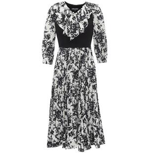 Vero Moda奥莱连衣裙子秋冬清仓优雅气质甜美七分袖印花拼接女