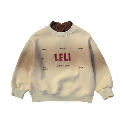 啦芙莱童装儿童假两件半高领一体绒卫衣25冬季新男女童套头衫8265