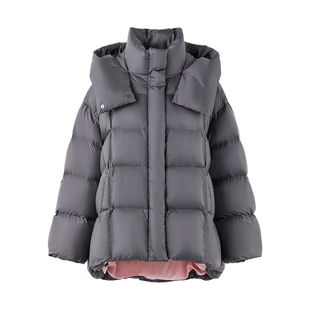 秋水伊人简约连帽羽绒服2026年春季新款女装宽松廓形鸭绒面包服潮