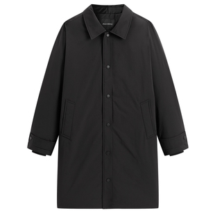 太平鸟男装 风衣羽绒服男长款冬季新款黑色商务保暖翻领外套