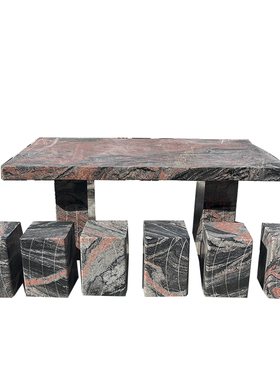 石雕石桌石凳庭院花园天然石头桌子家用幻彩红长方桌户外别墅摆放